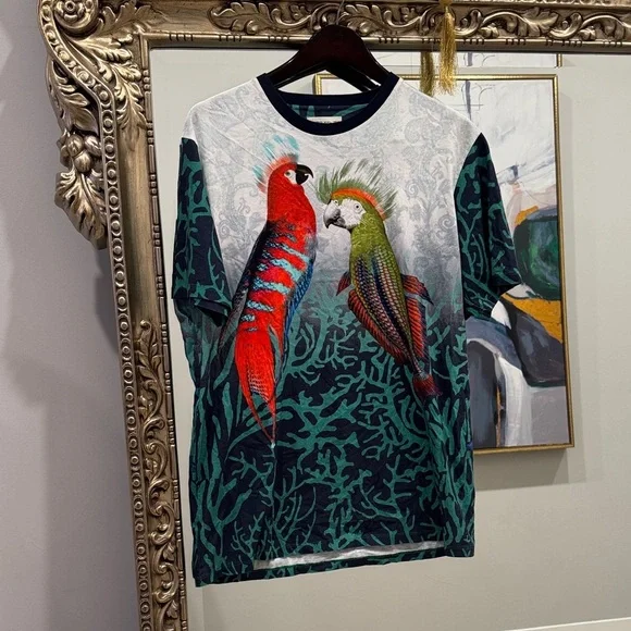 Etro Parrot Print Tee in Red and Green - Picture 1 of 3